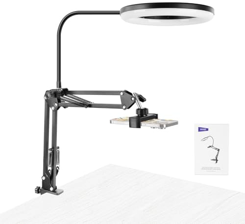 NEEWER ENTRY LEVEL VERSION N41 8 LED Ring Light with Desk Clamp Stand/Remote, Overhead Phone Mount Holder Compatible with iPhone, Streaming Video Recording Selfie Nail Tech Food Photography Lighting