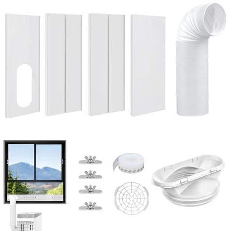 Fensterabdichtung Klimaanlage, Klimaanlage Fensterabdichtung Rolladen, Türabdichtung für Mobile Klimageräte mit 15cm (5.9In) Durchmesser Klimaanlage Auspuffschlauch, 43-140cm(17-55in)
