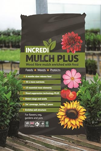 Incredimulch Plus Premium Wood Fibre Garden Mulch Slow-Release Fertiliser, Weed Suppression, 6-Month Nutrient Feed, FSC Certified Mulch (Incredimulch 10L)