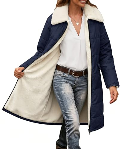 Tuopuda Women's Coats Long Winter Coat Warm Fleece Lined Jackets Lapel Quilted Parka Water-repellent Full Zip Overcoat Outdoor Windproof Outerwear with Pockets