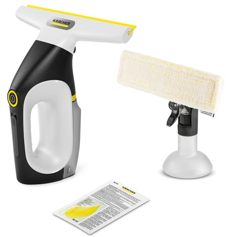 Kärcher Akku-Fenstersauger WV 3 Comfort Care, Laufzeit: 35 min, XXL-Schmutzwassertank: 200 ml, Absaugdüse (280 mm), Sprühflasche mit Mikrofaser-Wischbezug, Hook!It Duschhaken, 20 ml Fensterreiniger