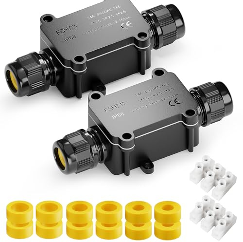 2 Way IP68 Waterproof Junction Box, Outdoor Weatherproof Electrical Wire Connection Protective Box, Fits Ø5-14mm Wire Diameter（2 Pack）