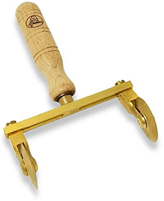 LA GONDOLA Rotella Tagliapasta Doppia Regolabile Liscia in Ottone ed Impugnatura Legno, Prodotto Artigianale Made in Italy