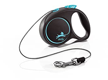 flexi® Black Design XS Seil 3 m schwarz/blau, Roll-Leine für kleine Hunde bis 8 kg. Nur 88 gr. leichte Taschenleine im Miniformat 7,8 x 11 cm, Griffgröße für 3-Finger