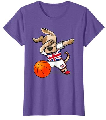 Funny Dabbing Dog United Kingdom Basketball - British Flag T-Shirt