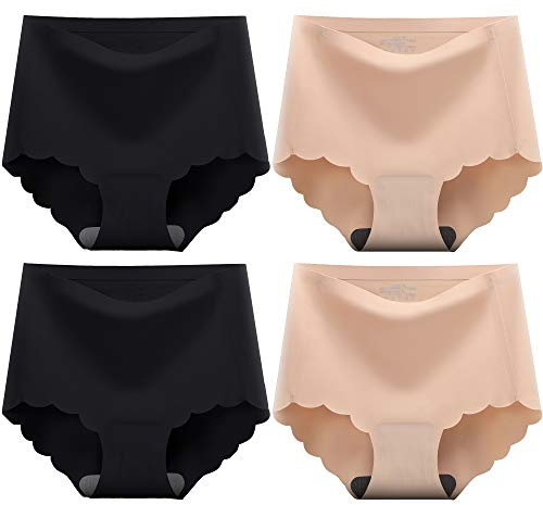 Sweetneed Chida Yi Bragas Sin Costuras Mujer Invisible Cortadas al Láser Culotte Calzoncillos de Modal de Cintura Media Tramo Hipster 4 Pack