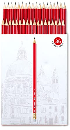 12PA HB Pencils with White Eraser Tips, 36-Pack for School, Office, Children, Builders and Work