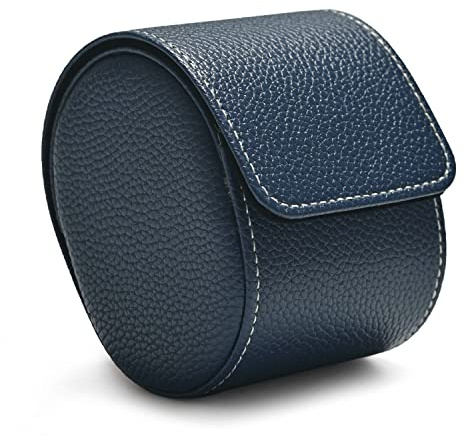 Oirlv Luxury Leather Travel Watch Case Single Watch Box for Men and Women Portable Jewelry Watch Storage Roll Organizer(Blue)