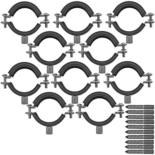 10 Stück Set Rohrschellen aus Edelstahl VA Spannbereich 107-112 mm 4 Zoll Rohr Außendurchmesser mit Schallschutz Gummi Einlage + Stockschrauben Befestigung Halterung