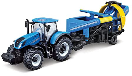 Bburago B18-31678 Druckguss New Holland T7.315 Traktor mit funktionierendem Kultivator Fahrzeug, Blau, Klein