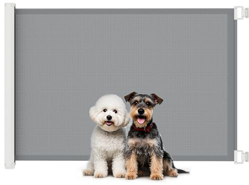PawHut Barrera para Perros Retráctil Extensible 5,5-115 cm Gris