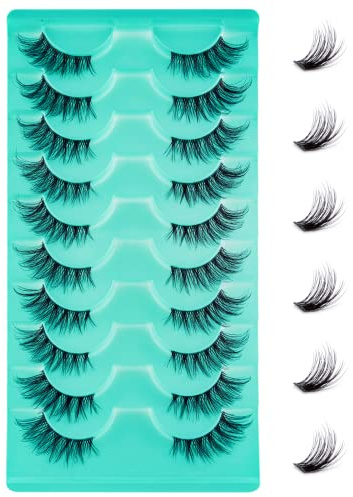 Leipple Halbe Falsche Wimpern 10 Paare - 3D Künstliche Wimpern Set Wiederverwendbare natürliche Wimpern (Grün-1002)