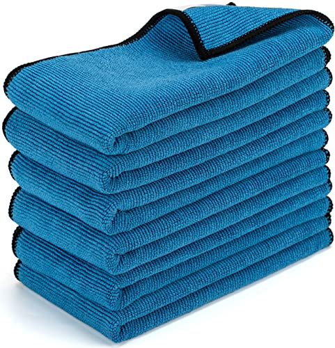 WEAWE® Mikrofasertücher Auto- 6er-Pack (40 x 40 cm), Doppellagiges, verdicktes, Mikrofasertuch Auto Motorrädern poliertuch, von fusselfrei, farbbeständig, saugfähig Microfasertuch autopflege(blau)
