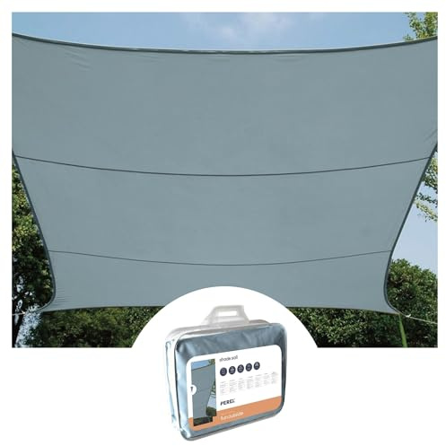 Perel Voile d'ombrage, Toile ombrage, Toile extérieure terrasse, imperméable, Protection Contre UV, 4 Anneaux en O en Acier Inoxydable, 4 x 3 m, 160 g/m², Polyester, rectangulaire, Gris Bleu