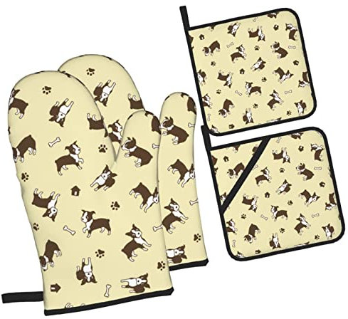 Maniques Cuisine Motif De Chien Anti Chaleur Mitaines De Cuisine avec Maniques Gants De Cuisine pour Cuisson Grillade Four Barbecue