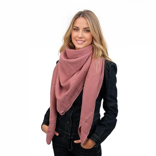 Scandi Linen Musselin Tuch - Damen Musselintuch, Musselin Schal, Dreieckig leicht (einlagig), Mauve