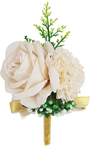 PTNKUIIY Hochzeit Braut Blumen Anstecker, Boutonniere Hochzeit Künstliche Ansteckblume Rose Blumen Anstecker Gästeanstecker Hochzeitsbrosche für Braut Brautjungfer Herren Damen-Champagner Gold