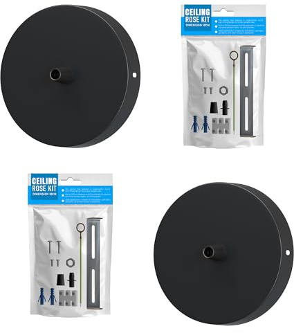 Ceiling Rose Pendant Cable Grip Flex Clamp Plate for Light Fitting 100mm Diameter Vintage Metal Fitting Light Base UK Lighting 2Pack (Black Sidefitting)