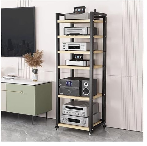 audio rack hifi regal Audio-Video-Medienschrank Mit Höhenverstellbarem Regal Und Rollen, Wohnzimmer 5 6 7 8 Etagen Unterhaltung Stereo Komponenten Rack Für Kleinen Raum ( Color : Black-#1 , Size : 6 t