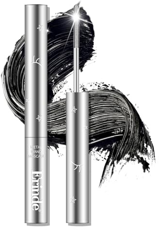 Erinde Mascara Metallico Nero Lavabile, Long Lasting Smudge-Proof No Flaking Tint, Super Voluming Eyelash, Ciglia Lunghe e Naturali, Curvate e Voluminose, Senza Grumi, 4 ml #01