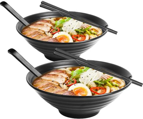 MEYAGOT Ramen Bowls,2 Piezas 9 Pulgadas Juego De Tazón De Ramen Con Palillos De Cuchara,Tazones De Ramen,Tazón De Sopa Japonés For Ramen,Postre,Arroz,Pasta,Merienda,Soba