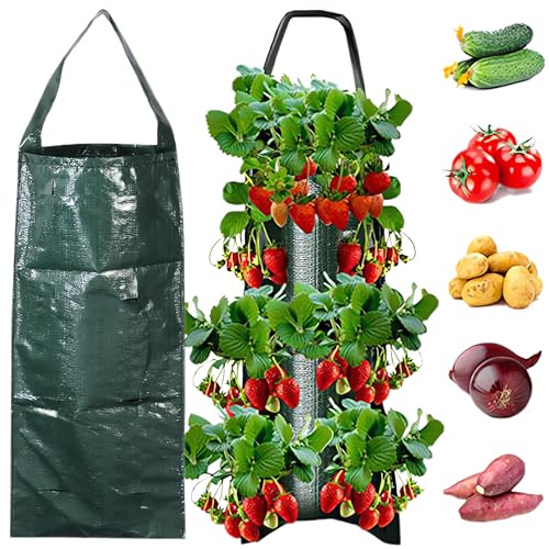 syiyunran Sacchetti per Piante Traspiranti - verde 1pc Confezione Sacchetti per Piante con 8 Fori Piantare Fragole Borsa per Piante Sospesa Riutilizzabile Sicuro e Non Tossico