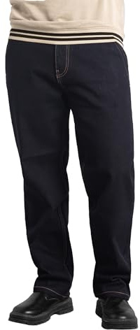 Enorsia Jean droit à taille élastique pour homme – Denim extensible confortable avec délavage vintage, braguette à bouton et fermeture éclair, poche arrière brodée, Noir , 46