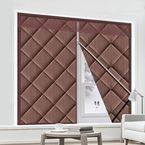 Heavy Duty Insulated Door Curtain with Strong Adhesive Zipper Thermal Insulation and Soundproofing Ideal for Blocking Wind and Keeping Warm Temporary Blinds for Windows (Brown 100 * 150cm)