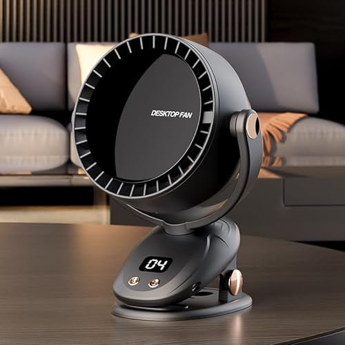 Evoliq Small Portable Fan, Smart Clip Fans with LED Display and Type-C Charging, 4 IN 1 Wall Mount Table Fan with 6 Adjustment Speeds for Dorm, Office, Kitchen, Travel, Camping, Bedroom, Patio