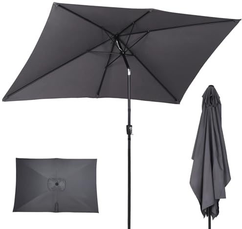 ZealWe Garden Parasol Umbrella, 3x2m Patio Parasols Outdoor Sun Shade with Tilt Crank Handle and 6 Ribs for Patio Beach Pool Lawn Backyard Deck, Grey