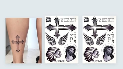 2 Blätter Temporary Tattoo Kreuz Jesus Flügel Fake Tattoo JB01x2