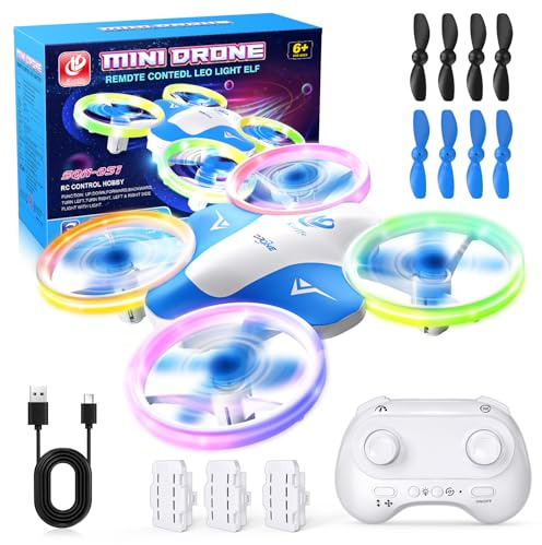 Korffe Mini Drone for Kids Toys for 6-12 Year Old Boys Girls, Birthday Gift for Kids, 6 LED Lighting Modes, RC Quadcopter with 3 Batteries Longer Flight Time
