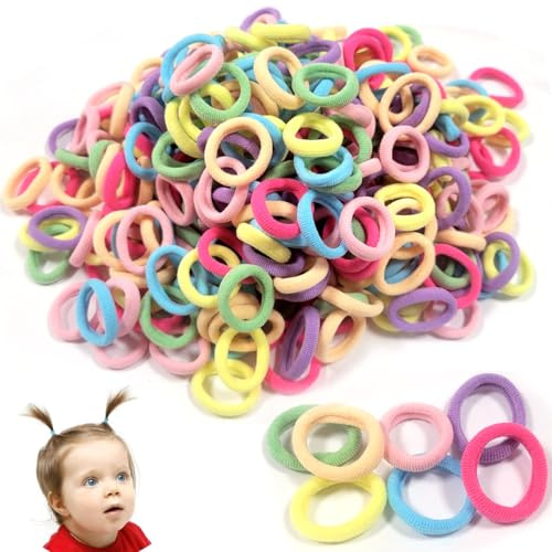 Baby-Haarbänder, Mini-Haargummis für Kleinkinder, mehrfarbig, nahtlos, elastisch, weich, kleine Süßigkeitenbänder für Mini-Zöpfe, Pferdeschwanz-Halter für Babys, Mädchen und Kleinkinder, 400 Stück
