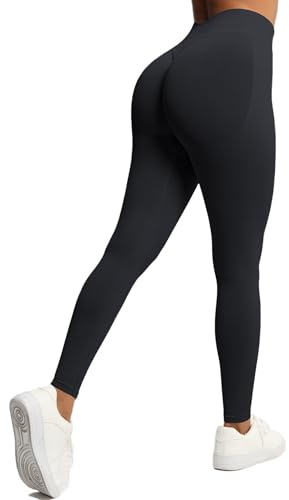 JTSONN Scrunch Butt Leggings Damhögmidjade sportbyxor Långa Booty Lifting Yogabyxor Push Up Gym Sportbyxor Sömlösa löparbyxor Sportleggings (DE/NL/SE/PL, Alfa, S, Regelbunden, Regelbunden, Svart)