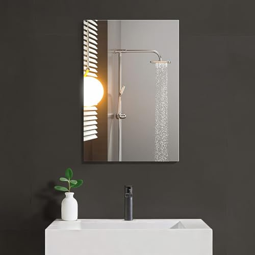 Sqinor Wandspiegel 40x60cm Rahmenlos Rechteckig Badspiegel, Modern HD Bruchsicher Spiegelglas Badezimmerspiegel ohne Rahmen, Bathroom Mirror Dekorative Spiegel für Bad Badezimmer Flur Gäste WC Wand