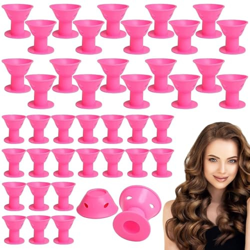 YUZHEDM 40 bigodini per capelli durante la notte, arricciacapelli senza calore, ricci per la notte, per salone, barbiere, donne, ragazze, 20 x grandi, 20 x piccoli, semplici acconciature (rosa)