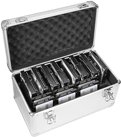 GLOTRENDS B86 Caja de almacenamiento de 14-Slot para discos duros internos de 2,5/3,5 Inch, diseño portátil para su transporte, resistencia al agua IP65, organizador de discos duros y caja protectora