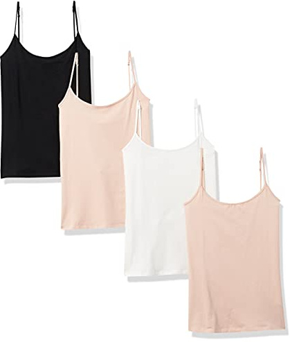 Amazon Essentials Lot de 4 camisoles, coupe ajustée pour femme, beige/noir/blanc, taille S