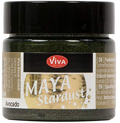 Viva Decor Maya Stardust (Avocado, 45 ml) fein glitzernde Metallic-Acrylfarben zum Basteln - Glitzerfarbe für Porzellan, Beton, Steine, Papier, Glas uvm. - Made in Germany