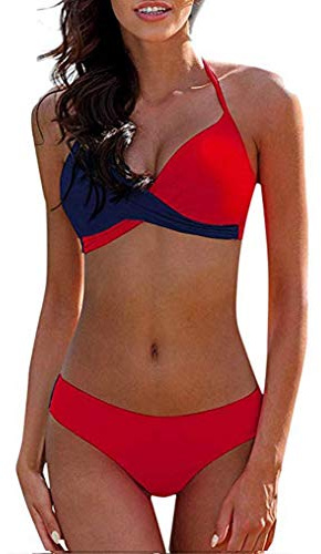 CheChury Costume da Bagno Donna Due Pezzi Set Bikini Mare Sexy Push Up Imbottito Reggiseno Tankini Halter Swimwear Sportivo Estate Beachwear