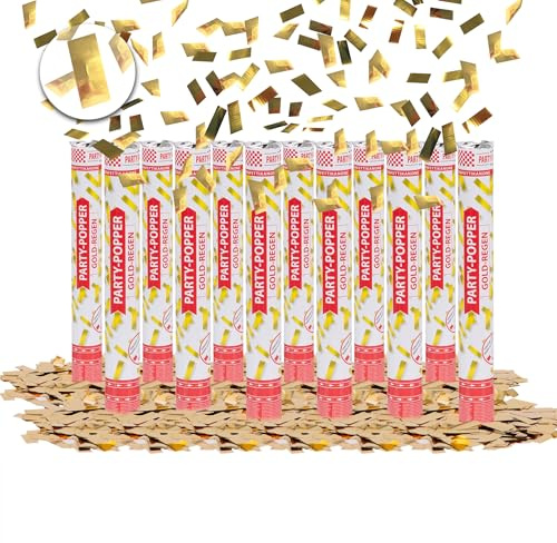 Party Factory – Konfettikanone Gold Party Popper 12er Set – Partygadgets Konfetti Kanone 40cm mit Schnipseln für Hochzeit, Geburtstag oder Silvester – Bis 8m Flughöhe, für Innen & Außen