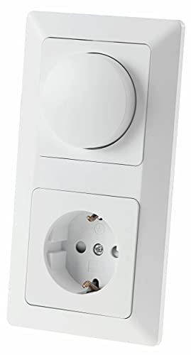 MILOS Dimmer mit Steckdose Set 2-fach Rahmen Matt Weiß Drehdimmer mit EIN/AUS Schalter für dimmbare Leuchmittel Lampen