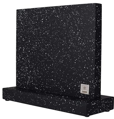 Zayiko Magnetischer Messerblock ohne Messer - Holz in Marmoroptik - Küchen Organizer mit beidseitigen Magnetleisten mit rutschfesten Füßen - für bis zu 12 Messer - Magnet Messerhalter