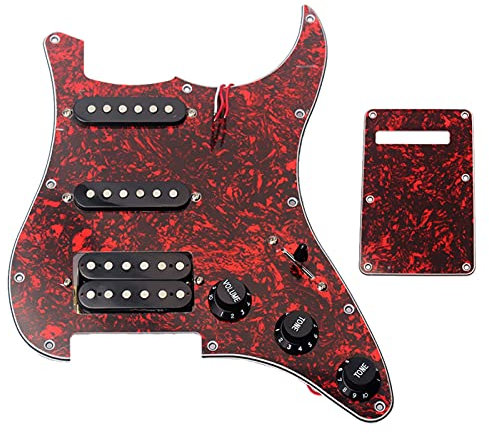 Geladenes Schlagbrett Rotes 3-lag Vorgedrahtet SSH. Pickguard-Anti-Scratch-Plattenschutz, Geladen Mit Pickups Und Humbuckern Für Stratocaster-E-Gitarren Vorverdrahtetes geladenes Schlagbrett
