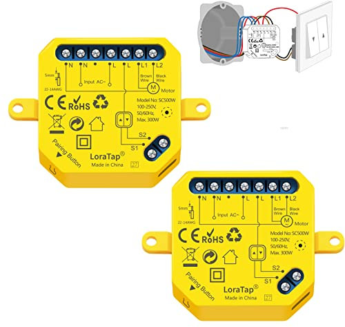 LoraTap Interruttore Tapparelle WiFi, 2pz Modulo Comando Smart Timer per Tapparelle Elettriche, Controllo Vocale con Alexa, Controllo App Smart Life, Relè WiFi per Tende 300W
