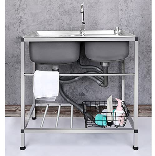 Spülbecken 2 Becken Freistehende Edelstahl Spültisch Küchenarmatur Küchenspüle Edelstahl Waschbecken Bar Spüle Camping Ablaufgarnitur für Außen Innen Küche Restaurant ( Size : 74x41x75cm/29.1x16.1x29.