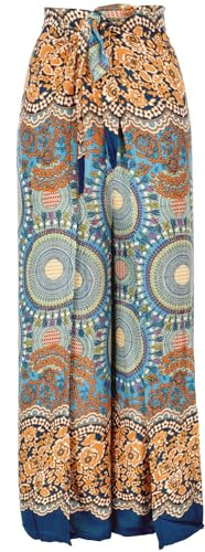 GURU SHOP Palazzohose, Langer Boho Hosenrock, Wickelhose, Sommerhose - Orarange/Petrol, Damen