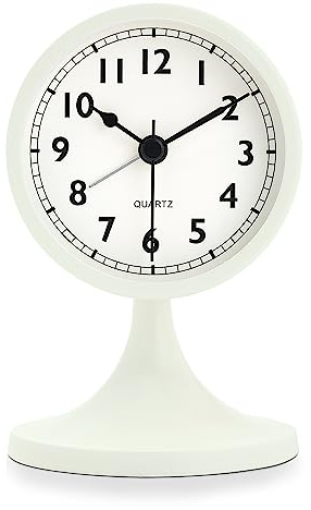 Lafocuse Metal Reveil Analogique sans Tic-tac, Fonction Snooze, avec Lumière de Nuit, Vintage Blanc Horloge de Chevet Silencieuse pour Bureau Chambre Table 12.5cm