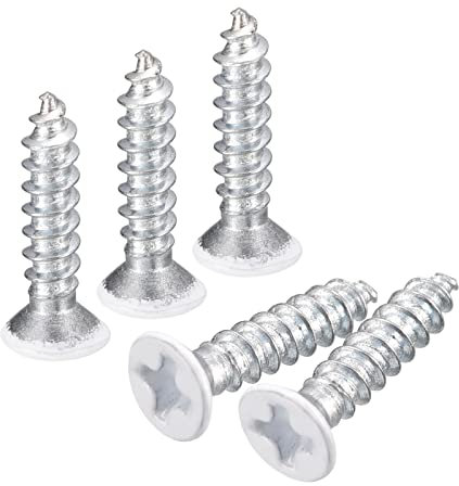 QUARKZMAN ST3x15mm Bianco Viti Autofilettanti Viti, 50pz Metallo Piatta Testa Croce Viti per Legno per Falegnameria Testa Piatta Phillips Universale