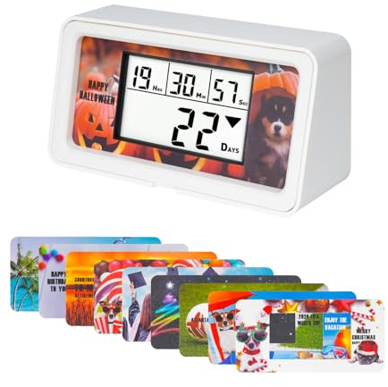 NInE-ROnG 9999-Tage-Countdown-Uhr zur Rente, 5 Karten für Schreibtisch | Zeigt Resttage, Stunden, Minuten und Sekunden; 5 Papiermotive, Magnetrahmen, 12/24-Stunden-Uhr, Signalton, Tischdisplay